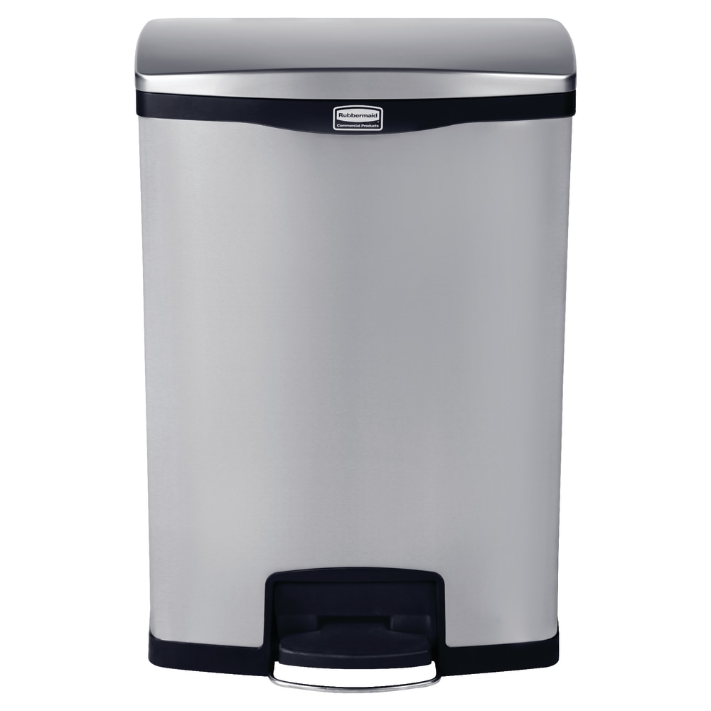 Rubbermaid Slim Jim Step-On Stainless Steel Front Step Container, 24 Gallons, Black MPN:1901999