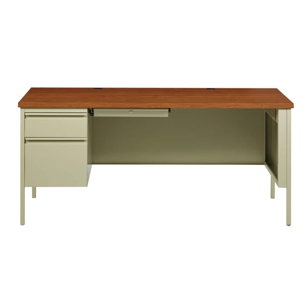 Steel Base Modular Desk: Woodgrain Laminate Top, Putty & Oak MPN:20097