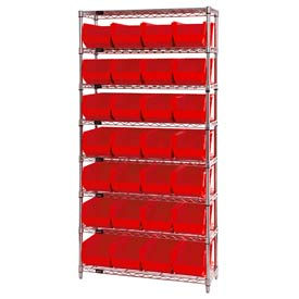 GoVets™ Chrome Wire Shelving w/ 28 Stacking Red Bins 36