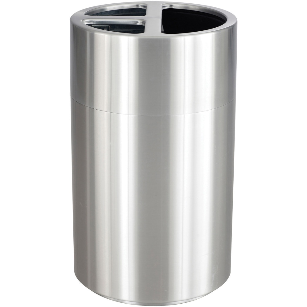 Safco Triple Recycling Receptacle - 40 gal Capacity - Removable Lid, Durable, Long Lasting - 34in x 20in Diameter - Aluminum - Stainless Steel - 1 Each MPN:9941SS