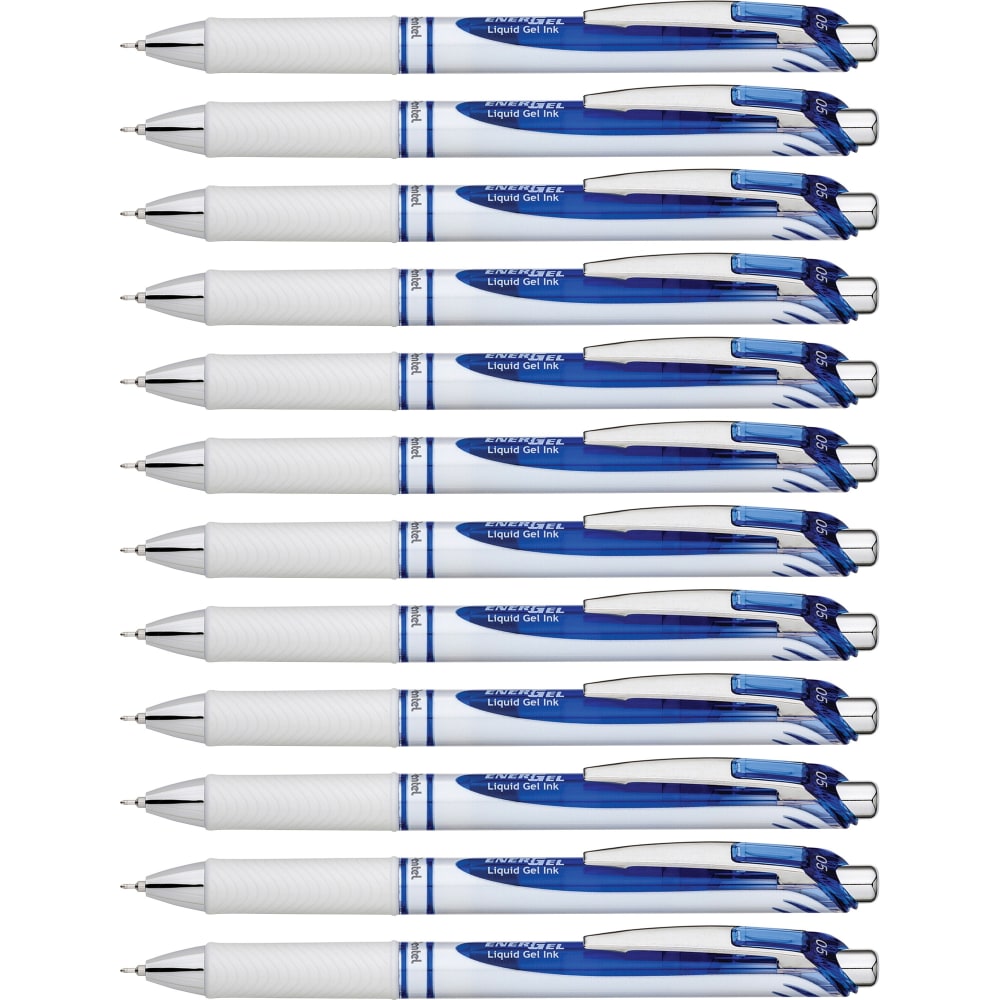 Pentel EnerGel Pearl Liquid Gel Pens, Pack Of 12, Fine Point, 0.5 mm, Pearl White/Silver Barrel, Blue Ink MPN:BLN75PWCDZ