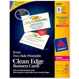 Avery® Clean Edge Business Cards Laser 2x3.5 Ivory 200 Cards 10 Cards/Sheet 20 Sheets/PK 5876
