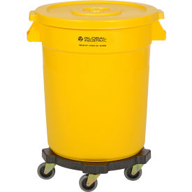 GoVets™ Plastic Trash Can with Lid & Dolly - 20 Gallon Yellow 458YLB240