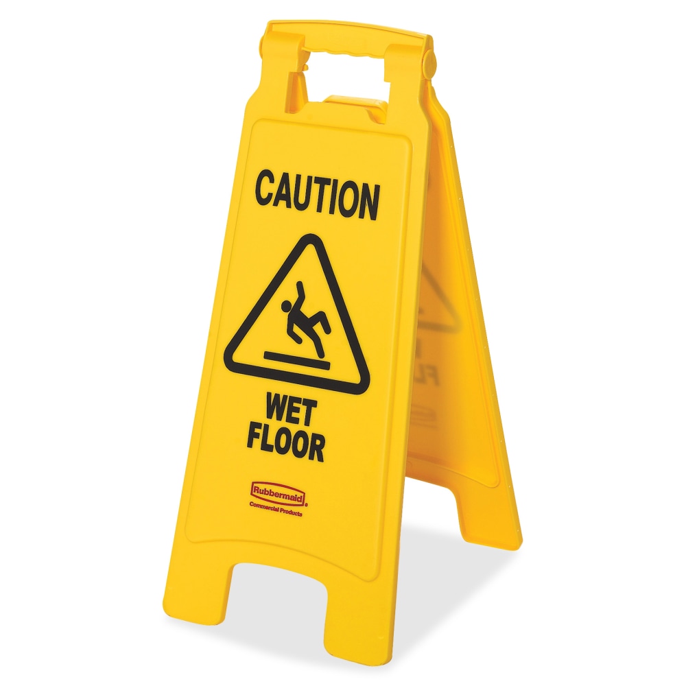 Rubbermaid Commercial Caution Wet Floor Safety Sign, Caution Wet Floor Print/Message, Multilingual, 11inW x 25inH, Box Of 6 MPN:611277YWCT