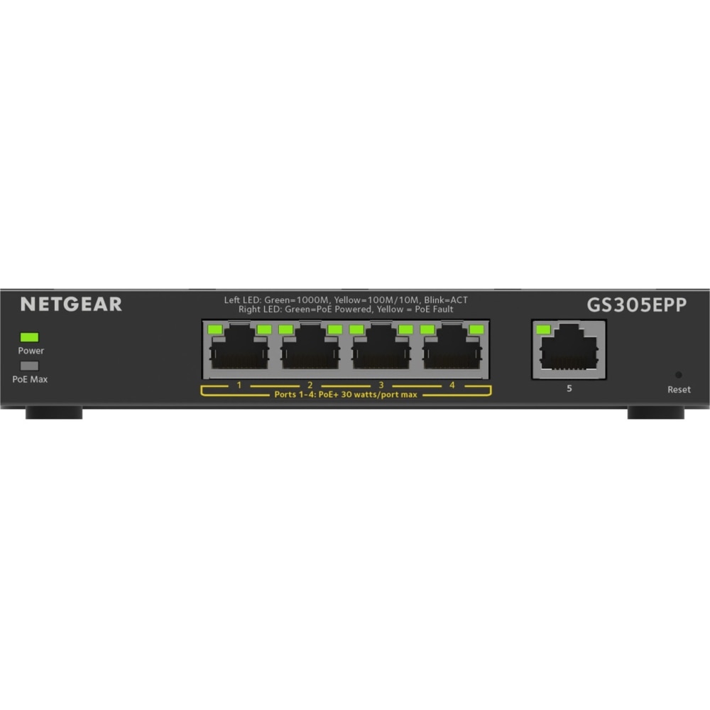 Netgear GS305EPP Ethernet Switch - 5 Ports - Manageable - 2 Layer Supported - 120 W PoE Budget - Twisted Pair - GS305EPP100NAS MPN:GS305EPP-100NAS
