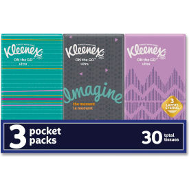 Kleenex On The Go Packs Facial Tissues 3-Ply 10 Sheets/Pouch 3 Pouches/Pack 36 Packs/Carton 11976