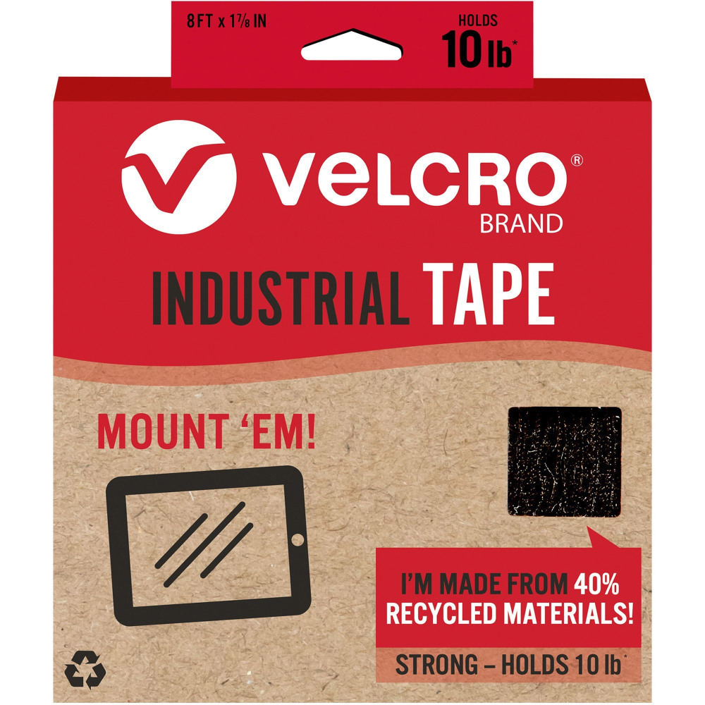 VELCRO Eco Collection Adhesive Backed Tape - 8 ft Length x 1.88in Width - Black - 1 Each MPN:30190