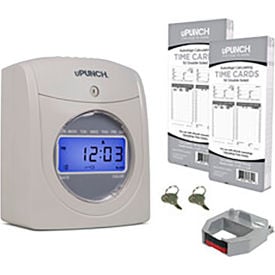 uPunch™ Electronic Time Clock w/ 100 Time Cards 1 Ribbon & 2 Keys White & Gray HN2500