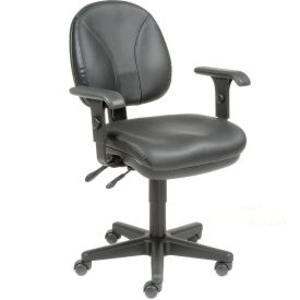Interion® Task Chair With Arms With Mid Back & Adjustable Arms Leather Black 795506