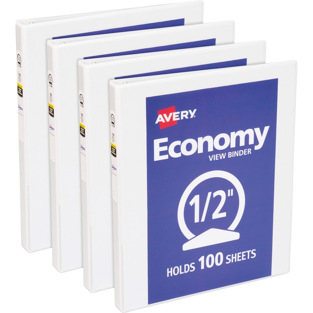 Avery Economy View Binder, 1/2in Ring, 8 1/2in x 11in, White, Pack Of 4 MPN:05706BD