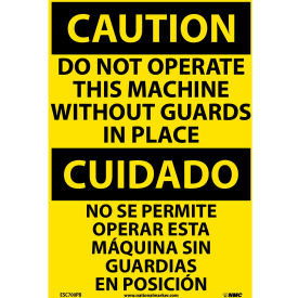 Bilingual Vinyl Sign - Caution Do Not Operate This Machine Without Guards ESC700PB