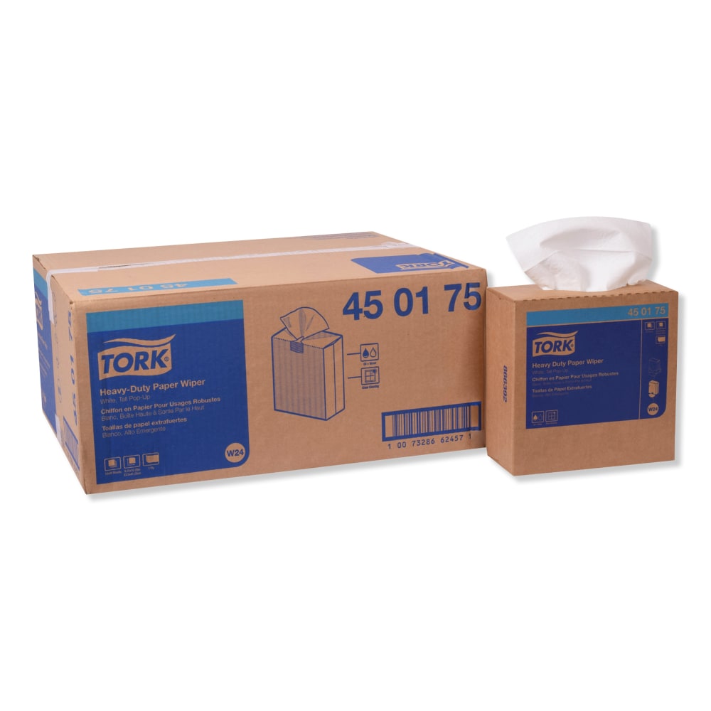 Tork Heavy-Duty Paper Wipers, 9-1/4in x 16-1/4in, White, 90 Wipers Per Box, Pack Of 10 Boxes MPN:450175