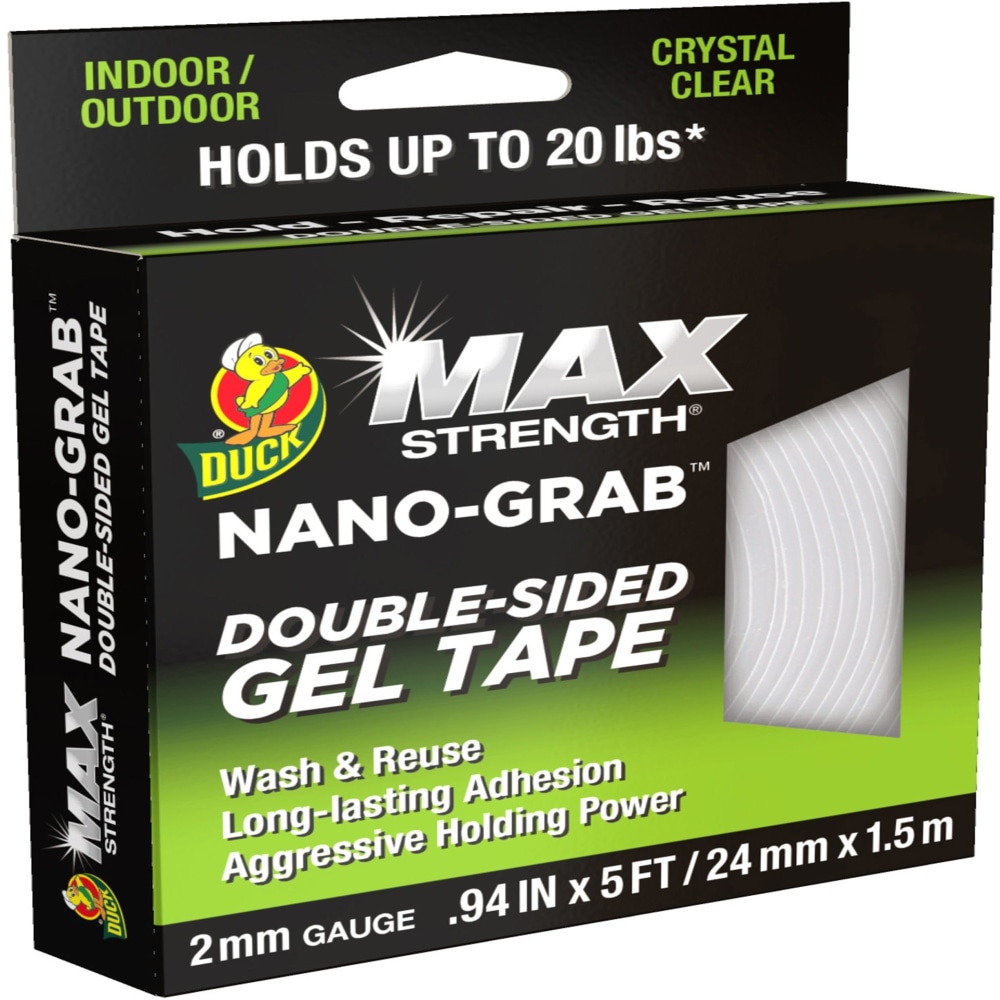 Duck Max Strength Double-Sided Gel Tape - 5 ft Length x 0.94in Width - Clear - Gel - 1 Each MPN:287264