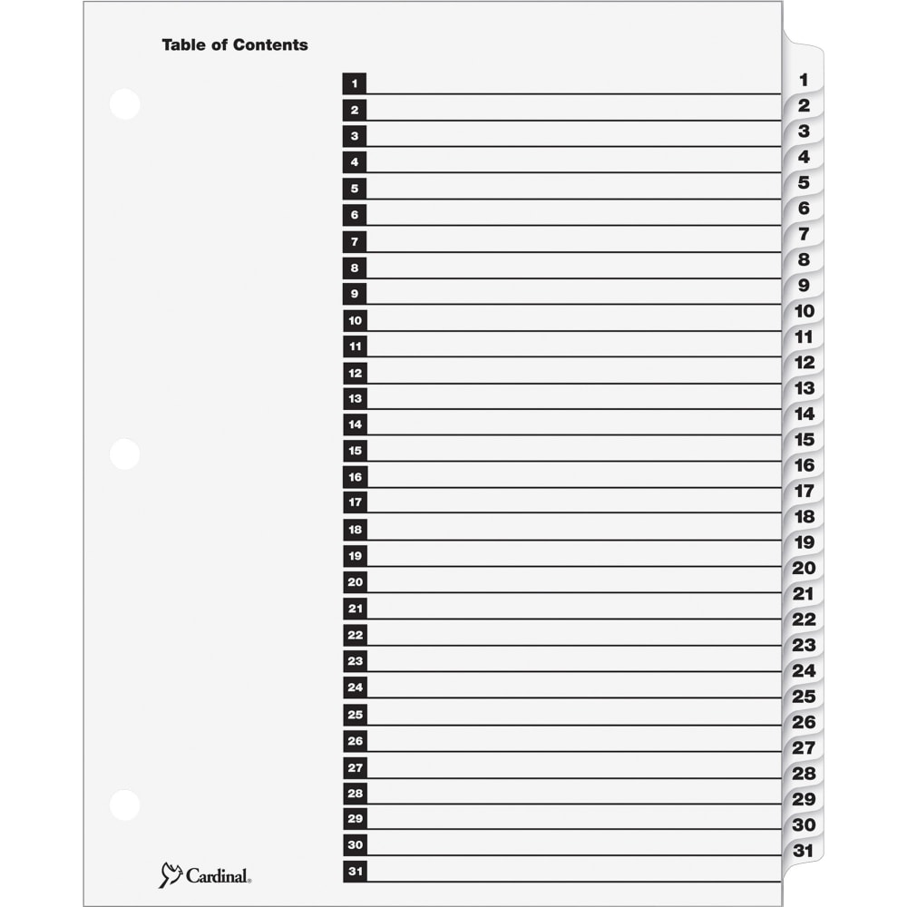 Cardinal OneStep Index System  1-31 Tab/Index  Clear MPN:60113