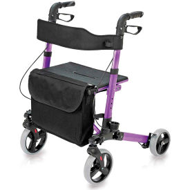 HealthSmart Rollator Walker with Seat and Backrest 300 pounds capacity Purple 501-5012-1110