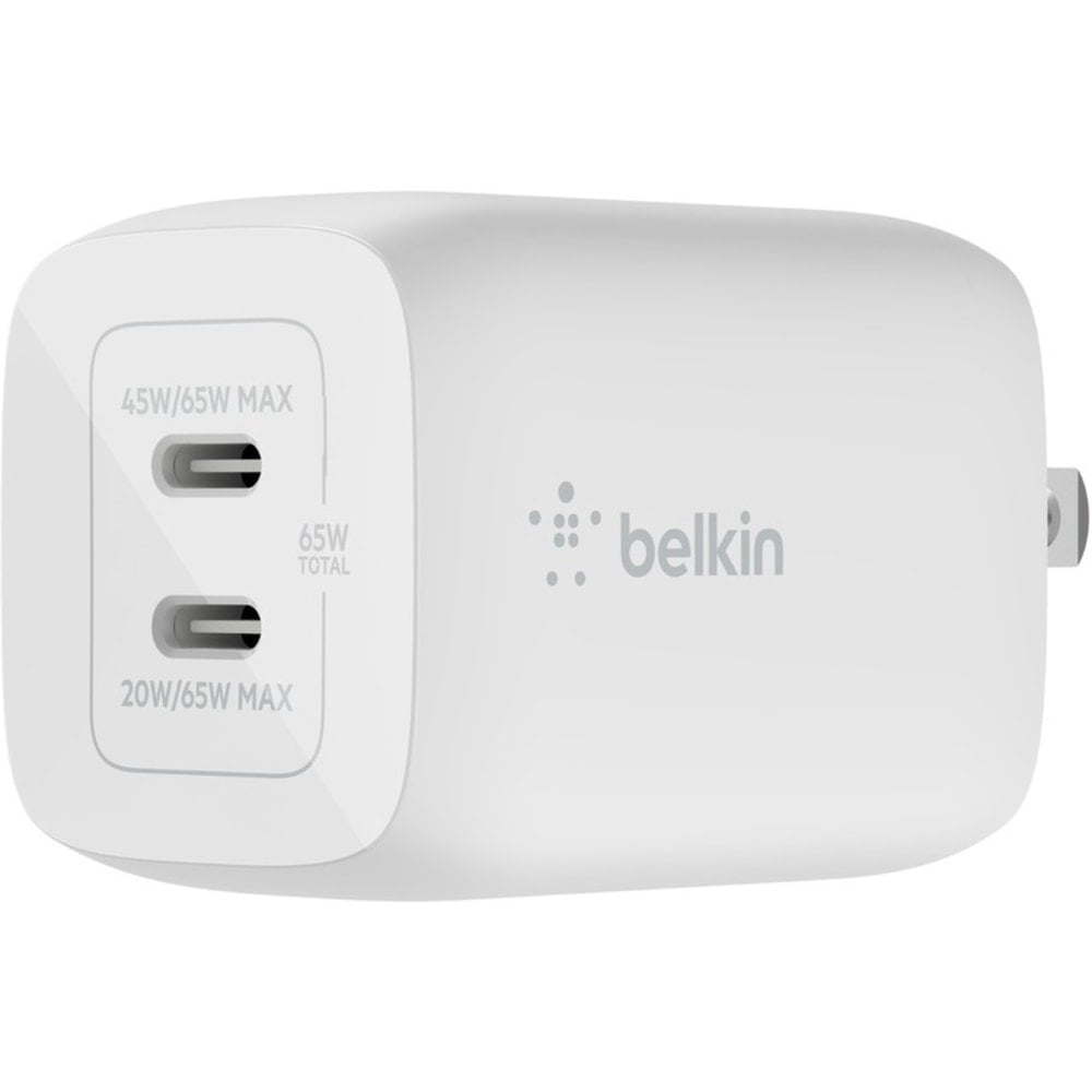 Belkin BoostCharge Pro Dual USB-C GaN Wall Charger with PPS 65W Laptop Chromebook Charging - Power Adapter - 65 W (Min Order Qty 2) MPN:WCH013DQWH