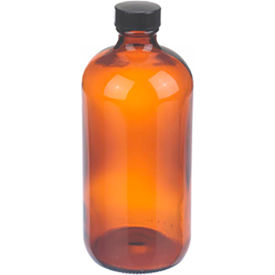 Wheaton® 16 oz Amber Glass Boston Round Bottles with Cone-Shaped Insert Case of 12 W216852