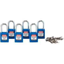 Brady® 150891 Safety Padlock With Label Keyed Alike Blue Plastic Covered Steel 6/Pack 105891