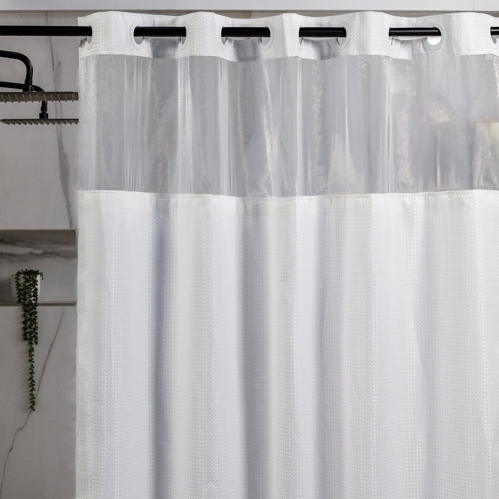 23 Threads Shower Curtain, Waffle GRS Polyester, Hook-Free, With Window & Liner, White, 71in x 74in, Case of 12 MPN:23TSC00003
