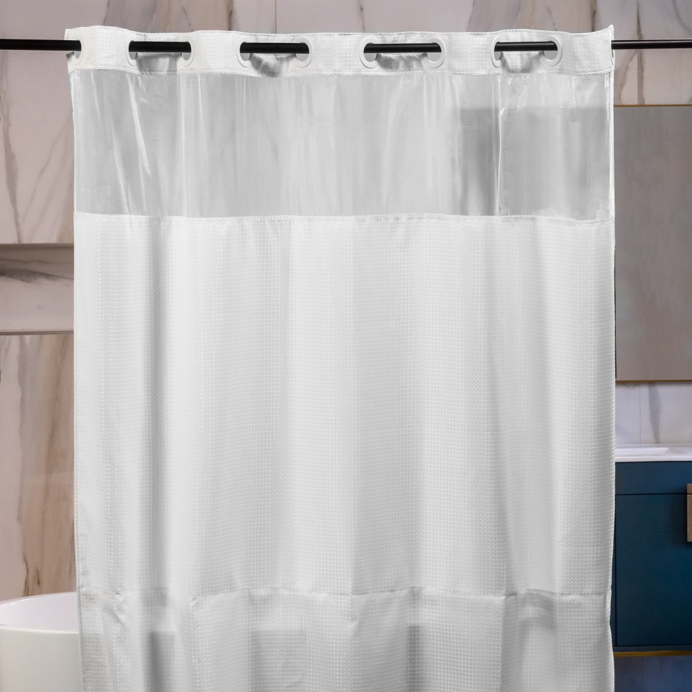23 Threads Shower Curtain, Waffle GRS Polyester, Hook-Free, With Window & Short Liner, White, 71in x 74in, Case of 12 MPN:23TSC00004