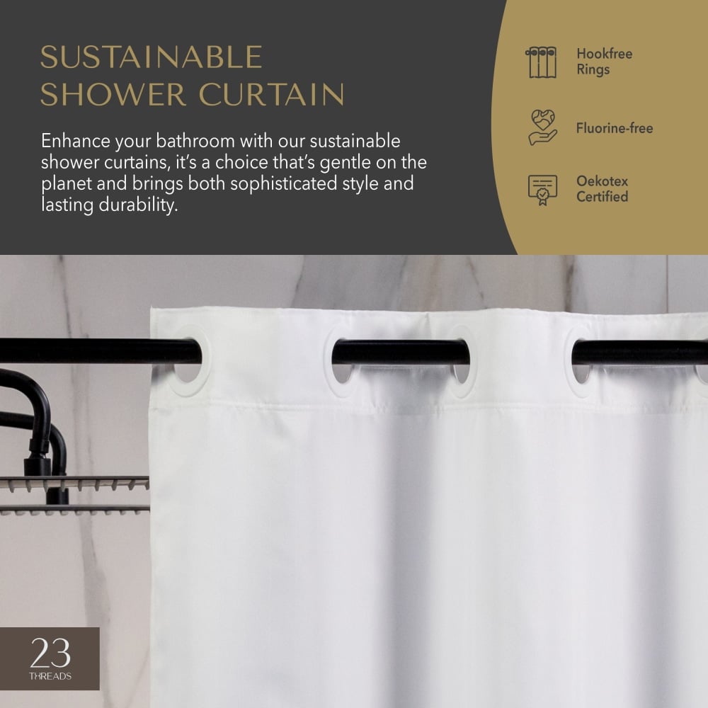 23 Threads Shower Curtain, Herringbone GRS Polyester, Hook-Free, White, 71in x 74in, Case of 12 MPN:23TSC00005