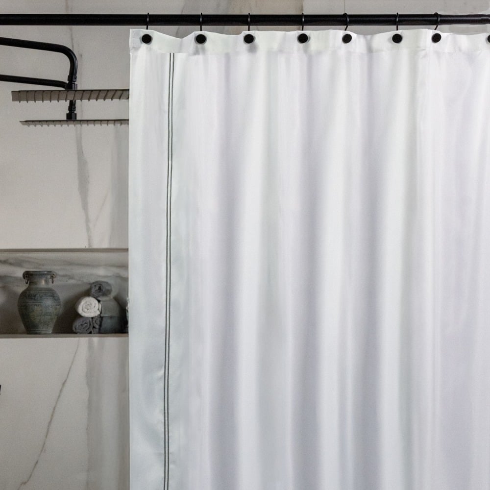 23 Threads Shower Curtain, Embroidered GRS Polyester, Grommet, White/Taupe, 72in x 72in, Case of 12 MPN:23TSC00011