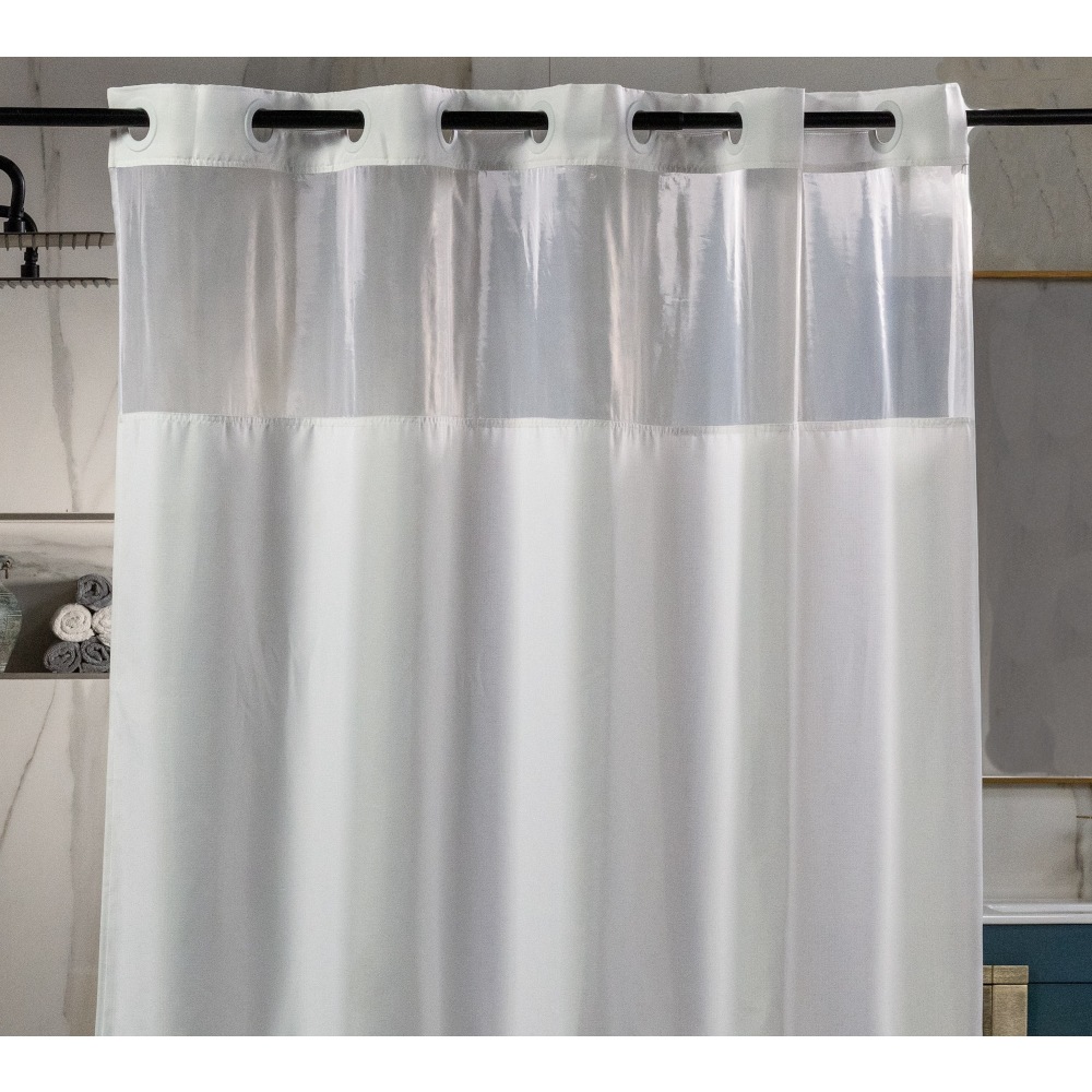 23 Threads Plain Weave Hook-Free Fabric Shower Curtains, With Windows And Liners, 71in x 74in, White, Total Qty 12 MPN:23TSC00015