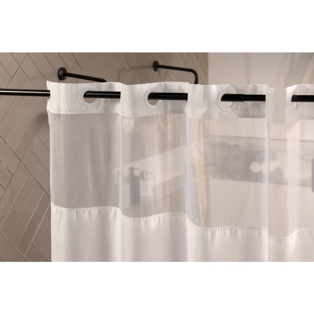 23 Threads Plain Weave Hook-Free Fabric Shower Curtains, With Windows, ADA Size, 71in x 77in, White, Total Qty 12 MPN:23TSC00018