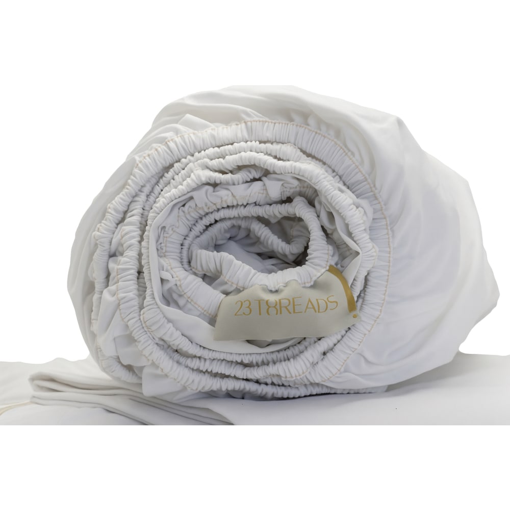 23 Threads Fitted Sheet, 100% BCI Cotton, White, Queen, Case of 24 MPN:23TFI00002