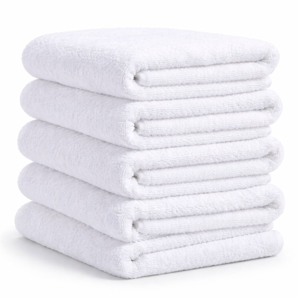 23 Threads Series A202 Bath Towels With Cam Borders, 24in x 50in, White, Total Qty 36 MPN:23TBT00003
