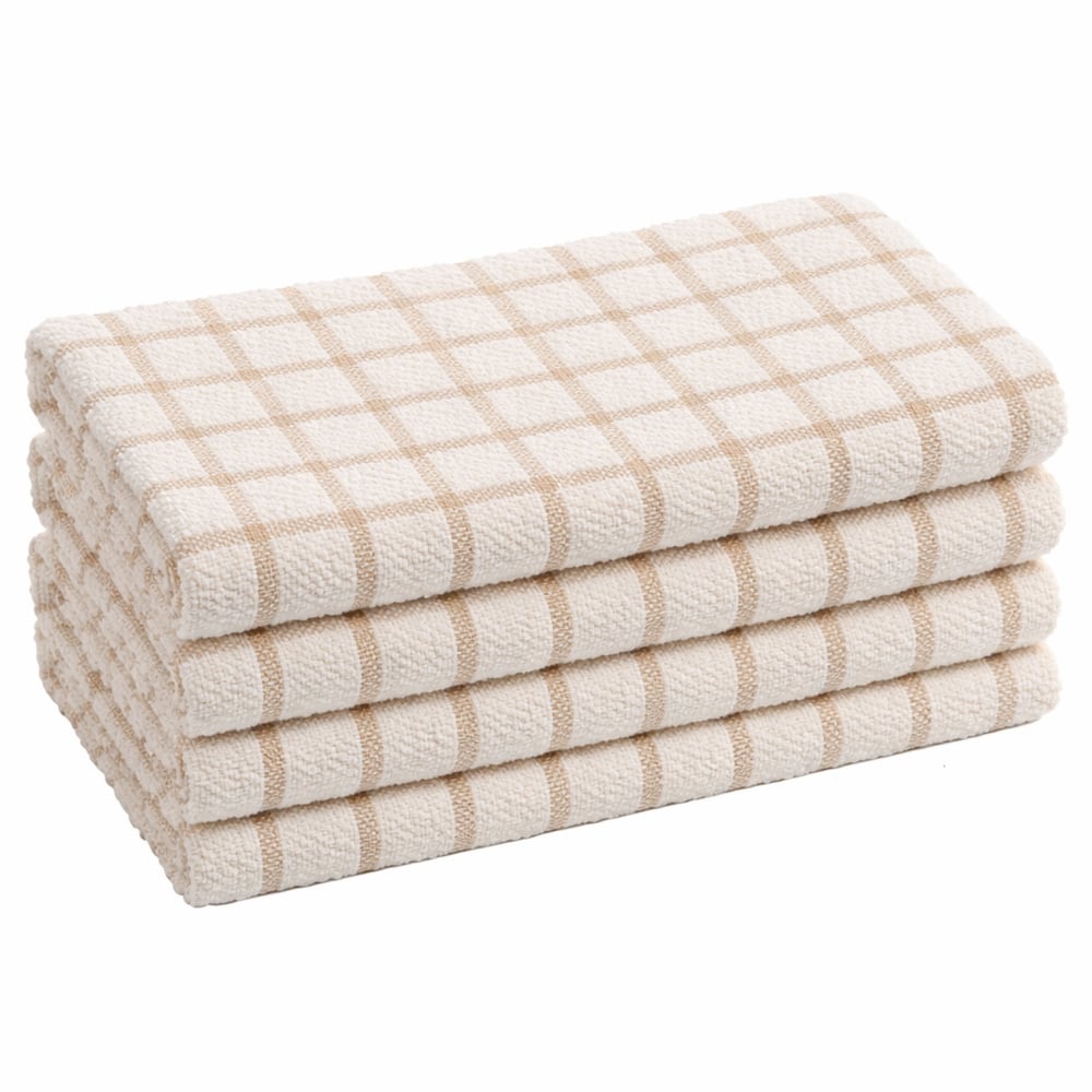 23 Threads Series X401 Windowpane Design Kitchen Towels, 15in x 25in, White/Beige, Total Qty 60 MPN:23TKT00001