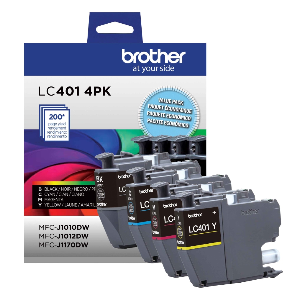 Brother LC401 Genuine Multi-Pack Ink, Black/Cyan/Magenta/Yellow, Pack Of 4 Cartridges, LC4014PKS MPN:LC4014PKS