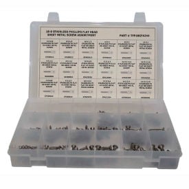 244 Piece Sheet Metal (Tapping) Screw Assortment - #6 to #14 - Phillips Flat Head - 304 SS TFP18GFA244