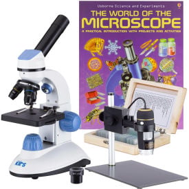 AmScope IQCrew 40X-1000X Dual Illumination Microscope Digital Microscope Slide Kit Book Blue M50C-UTP03-PS25-WM-B