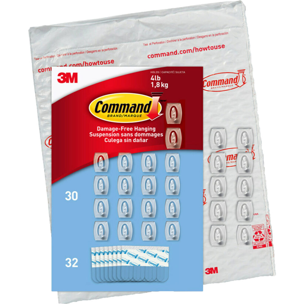 Command Mini Wall Hooks, 30 Hooks, 32 Clear Adhesive Strips, Damage Free Hanging Picture Hangers, No Tools Wall Hanging Strips For Living Spaces MPN:17006CLR-30NA