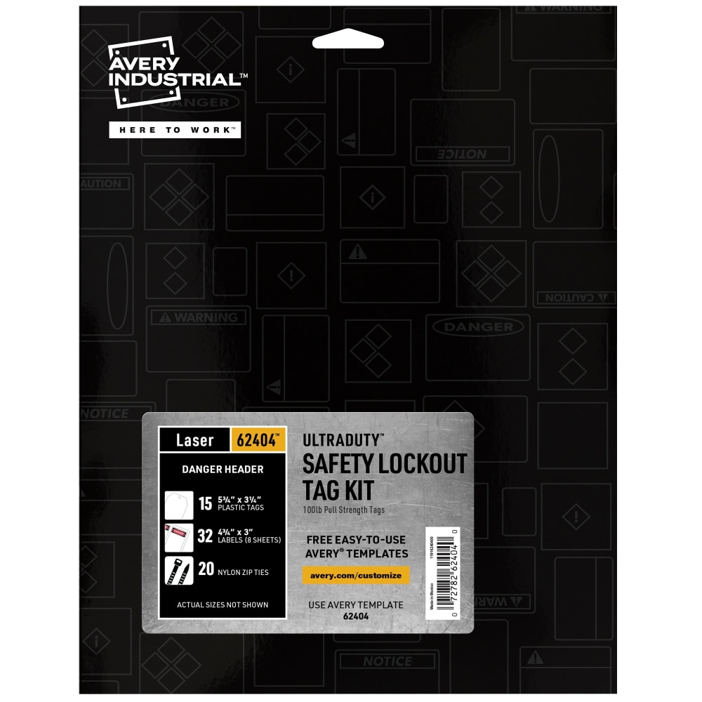 Avery UltraDuty Hazard Warning Tag Kit - 3.25in Length x 5.75in Width - Plastic, Nylon, Vinyl - White - 1 Pack MPN:62404