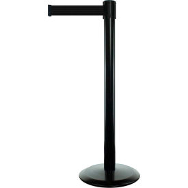 Tensabarrier®High Quality Retractable Belt Barrier 7-1/2' Black Belt 38'' Black Metal Post 889B-33-STD-B9-C