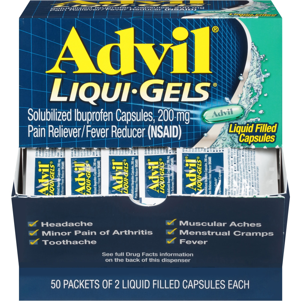 Advil Liqui-Gels - For Pain, Headache, Backache, Menstrual Cramp, Joint Pain, Fever - 50/Box - 1 Each MPN:16902