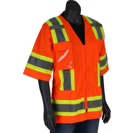 Pip® Contoured Surveyors Vest w/ Solid Front & Mesh Back Class 3 XL Hi-Vis Orange 303-0513-OR/XL