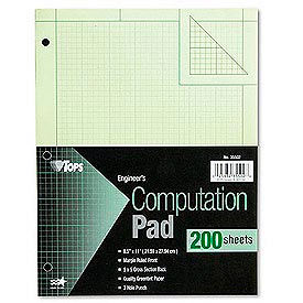 Engineering Computation Pad 8-1/2x11 3-Hole 16 Lb. Green Bond 100 Sheets/Pad 35510