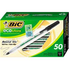 BIC® Ecolutions Round Stic Stick Ballpoint Pen 1mm Black Ink Clear Barrel 50/Pack GSME509BK