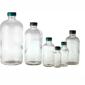 Qorpak GLC-01228 32oz Clear Boston Round Bottle with 33-400 Black Phenolic Cap Case of 12 GLC-01228