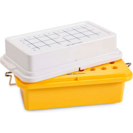 Globe Scientific™ Mini Cooler w/ Gel Filled Covers For 1.5 ml Tubes 32 Place Yellow 454023GC