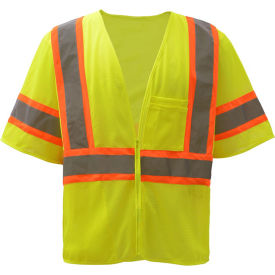 GSS Safety 2005 Standard Class 3 Two Tone Mesh Zipper Safety Vest Lime XL 2005-XL