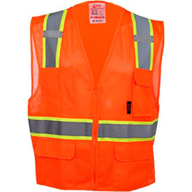 GSS Safety 1502 Multi-Purpose Class 2 Two Tone Mesh Zipper 6 Pockets Vest Orange 2XL 1502-2XL