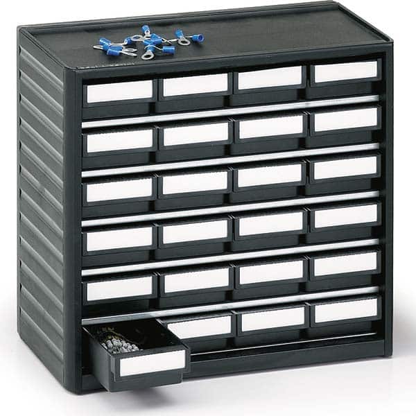 Small Parts Cabinets; Color: Black ; Frame Material: Polypropylene ; Special Item Information: Includes Labels ; Number Of Drawers: 24.0 ; Number Of Bins: 24 ; UNSPSC Code: 56111906 MPN:291-4ESD
