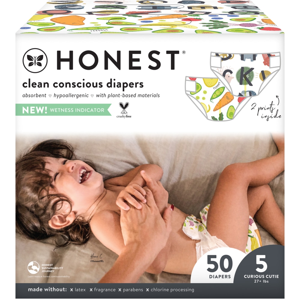 The Honest Company Clean Conscious Diapers, Size 5, Letters, 50 Diapers Per Box (Min Order Qty 2) MPN:H01TCB00DLS5R