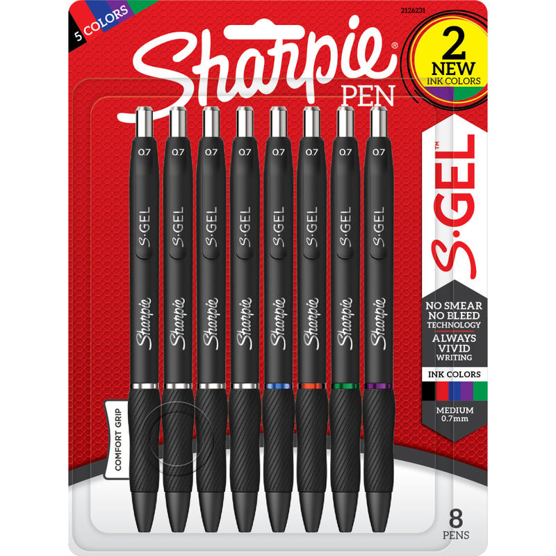 Sharpie S Gel Pens, Medium Point, 0.7 mm, Black Barrel, Assorted Ink, Pack Of 8 Pens MPN:2126231