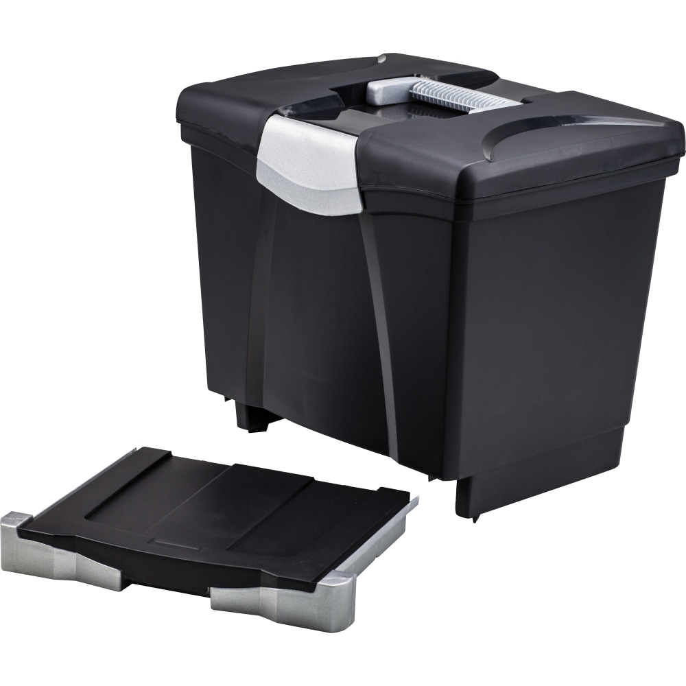 Storex Portable file Box with Drawer - External Dimensions: 11.5inx 14.3in Depth x 13in - Latch Lock Closure - Plastic - Black - - 61523U01C MPN:61523U01C