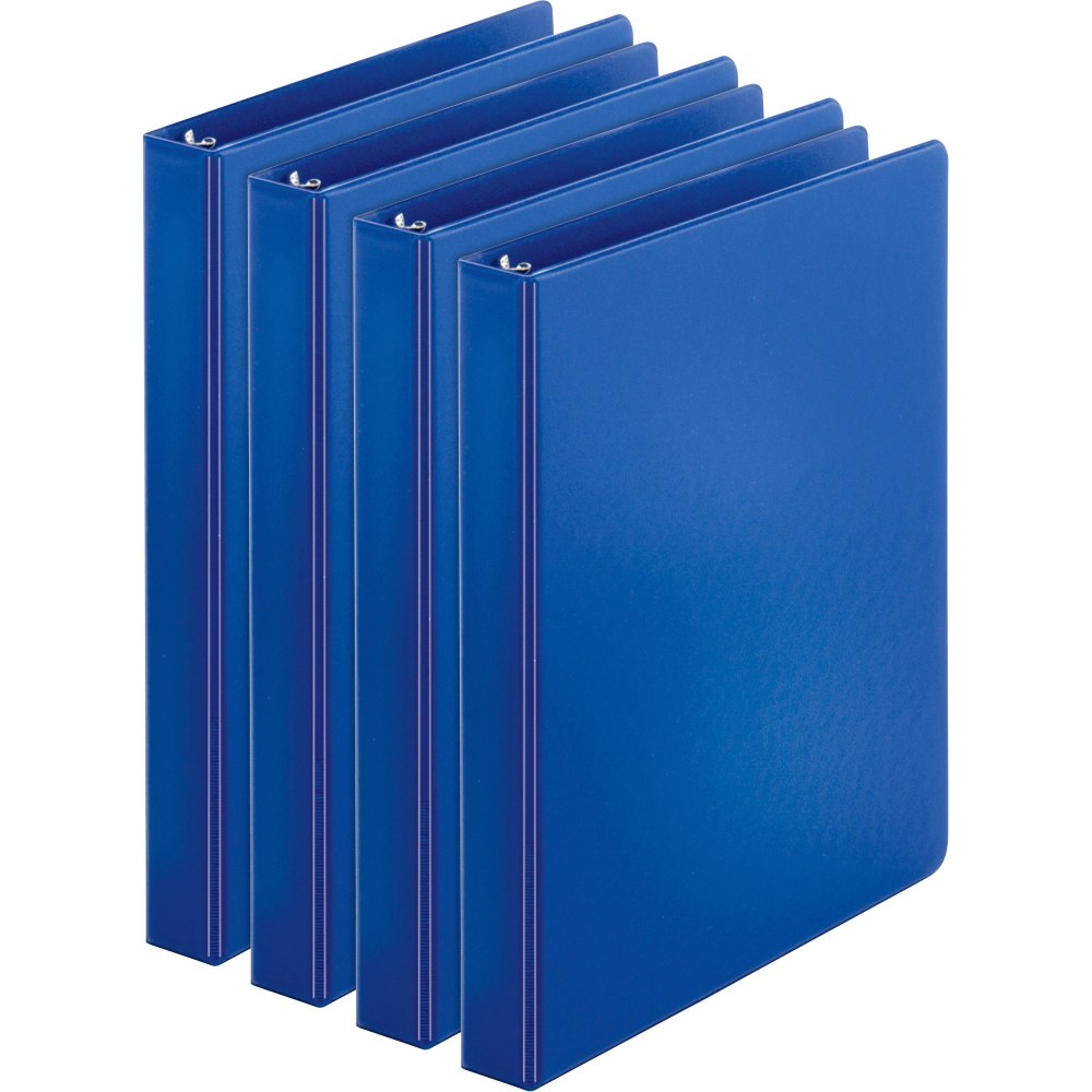 Business Source Basic Round Ring Binder, 1in Ring, 8 1/2in x 11in, Dark Blue, Pack Of 4 MPN:09975BD